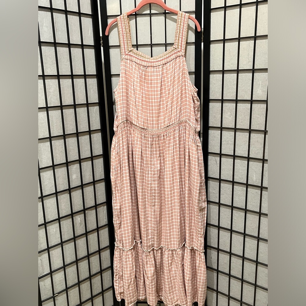 OLD NAVY SLEEVELESS WAIST DEFINED Pink Checkered COTTAGECORE MAXI Dress SIZE XXL - Picture 5 of 11